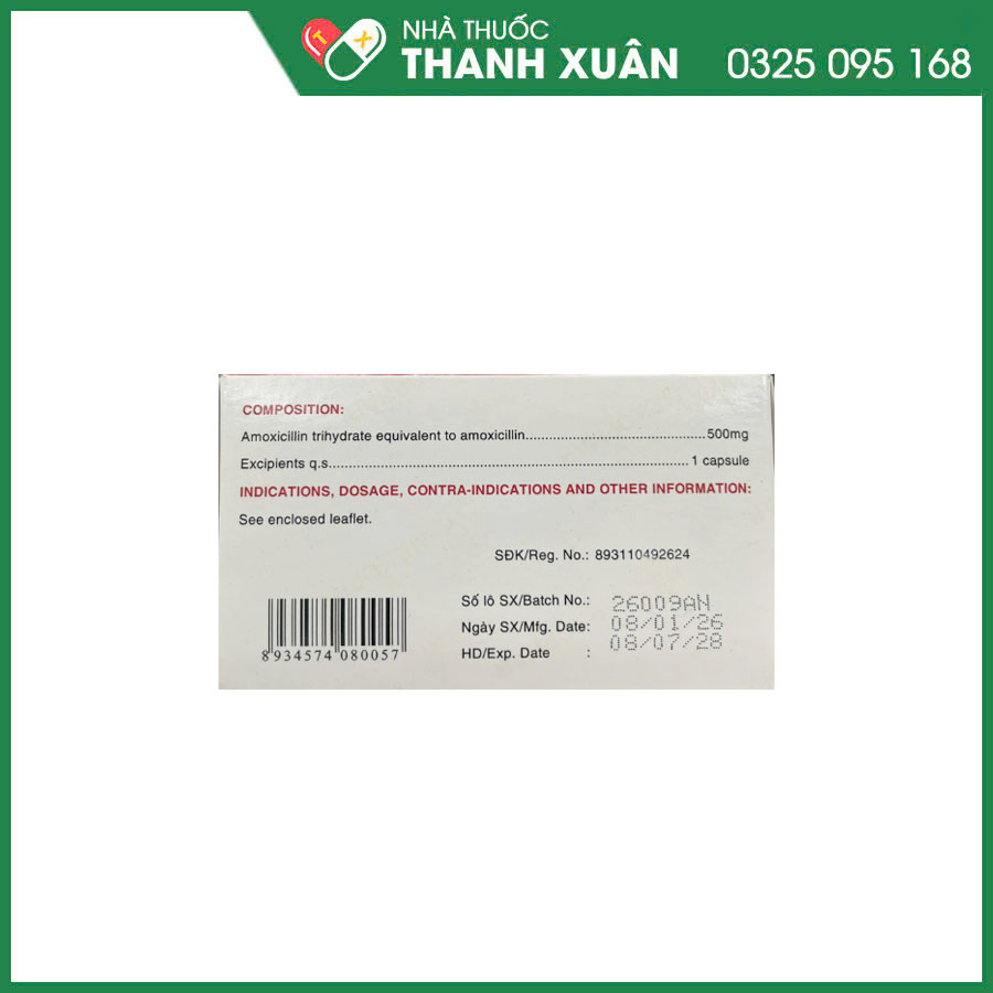 Amoxicillin 500mg Mekophar thuốc kháng sinh điều trị nhiễm khuẩn do vi khuẩn nhạy cảm